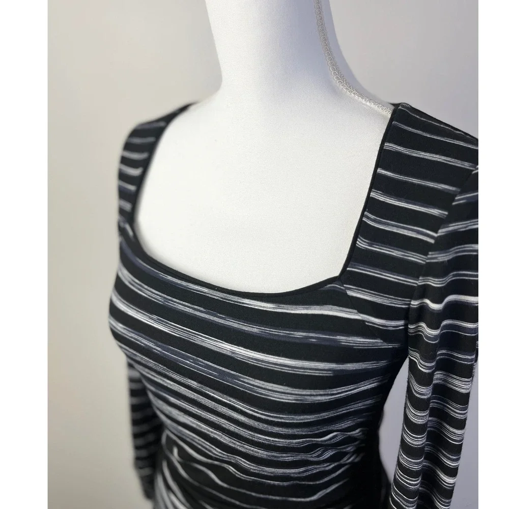 White House Black‎ Market Steampunk Striped Bodycon Sheath Dress Square Neck XS